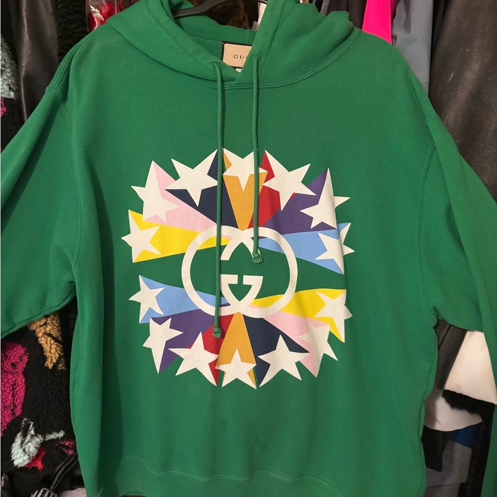 Gucci Green Pullover Hoodie With Signature Label